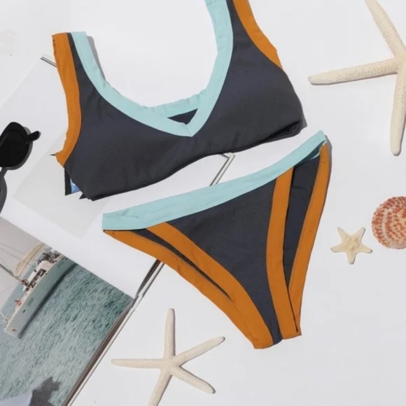 L*Space Lala Vacay Bikini Set Slate Sky Blue Inka Gold - Picture 5 of 14